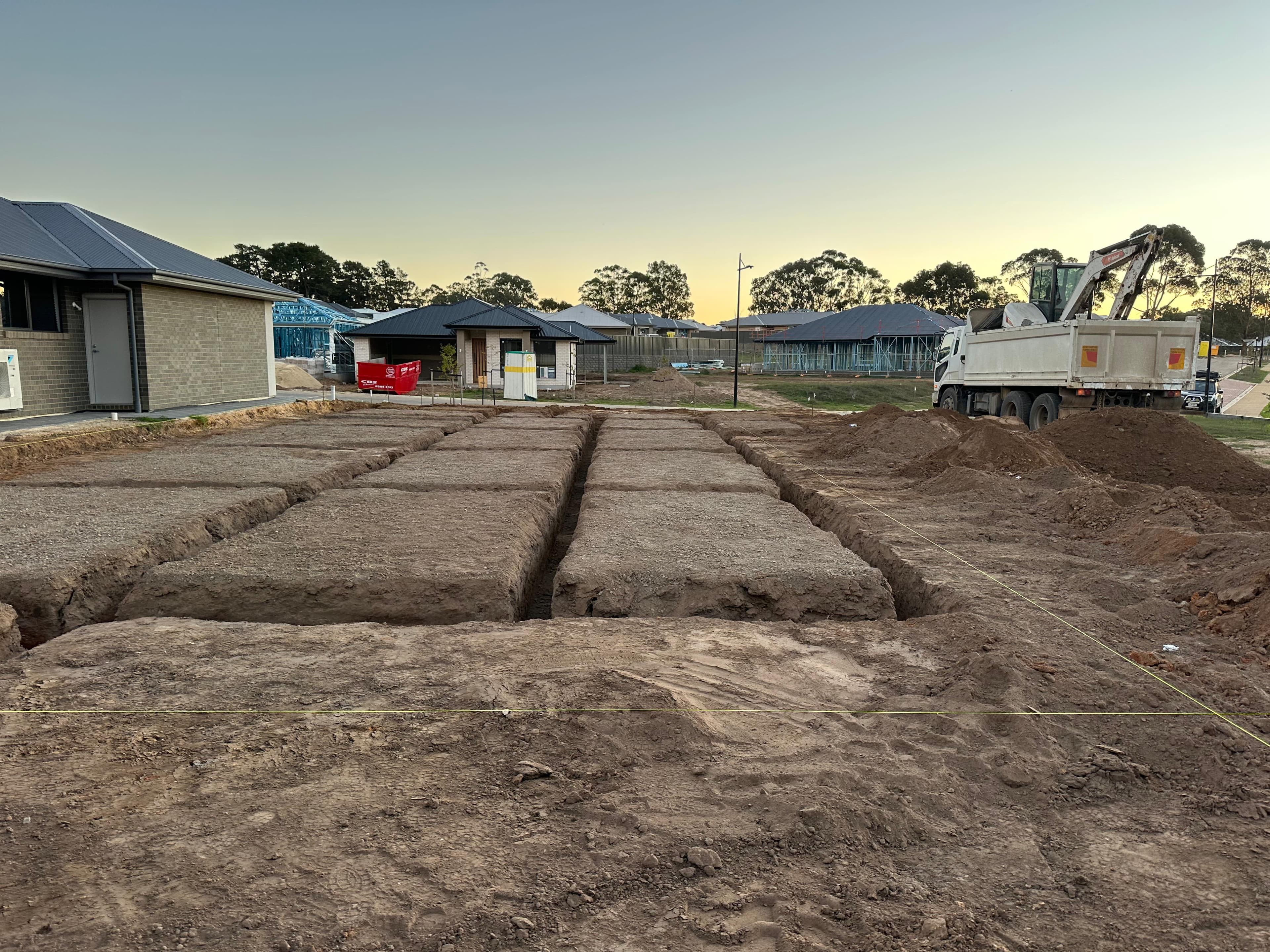 Mount Barker footing project - broad foundation grid and reinforcement setup across the building footprint